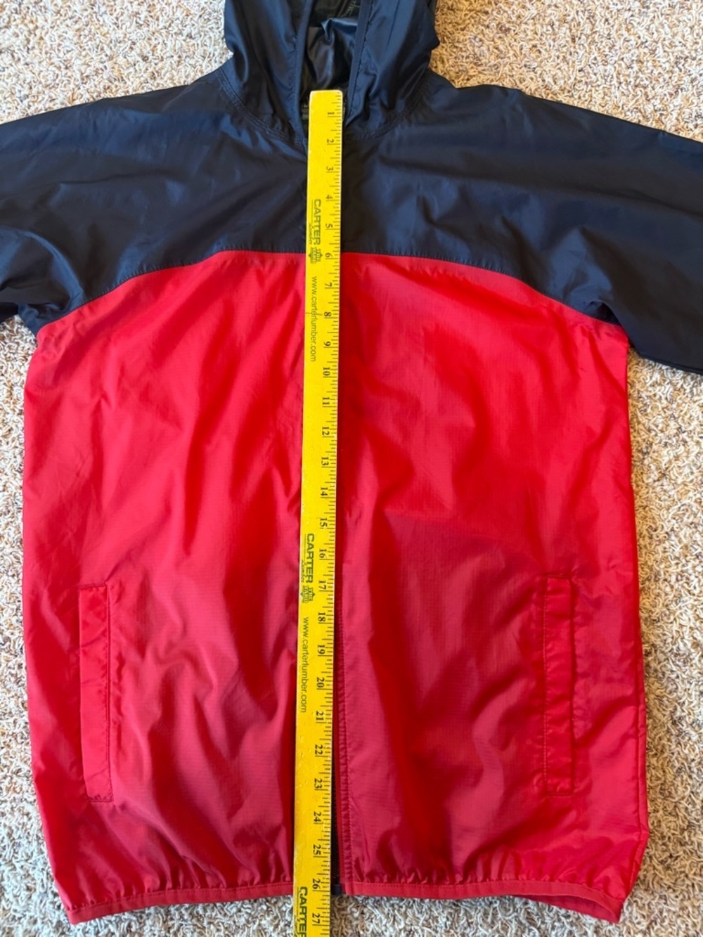 LANDS END Kids 14 / 16 Large Rain Coat Windproof Jacket Blue Red Packable Hood - Picture 11 of 13